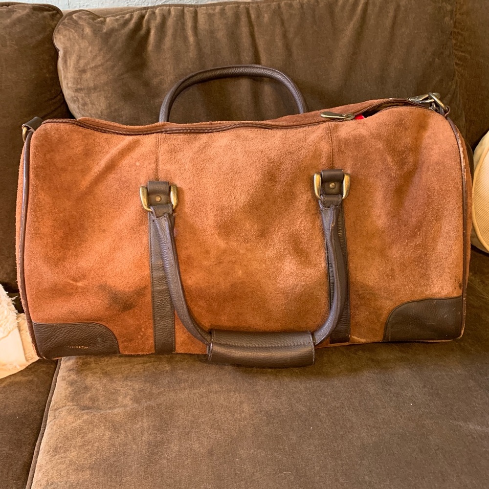 Large leather duffel overnight bag
